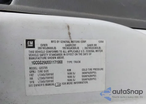 2005 Chevrolet Express from USA, damaged, VIN 1GCGG29U551171968